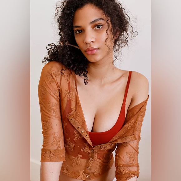 Free People- NWT -Lost in Lace Cardi- Bright Cider -Small - Picture 11 of 14